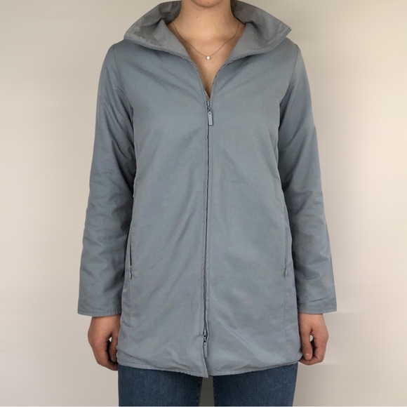 Eileen Fisher Jackets & Blazers - Eileen Fisher Cotton Long Jacket Zip‎ Up Blue Italian Collar